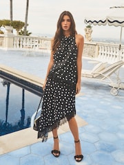 Lipsy Black Polka Dot Lace Asymmetric Halter Top - Image 3 of 4