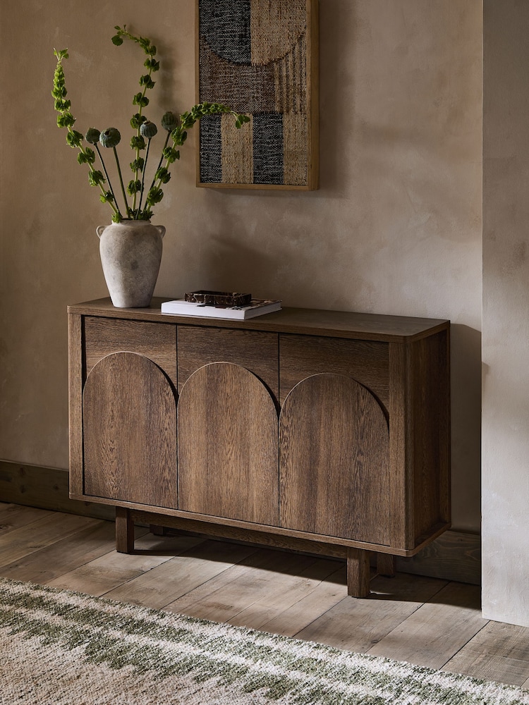 Dark Natural Arches Mango Wood Effect Slim Sideboard - Image 2 of 12