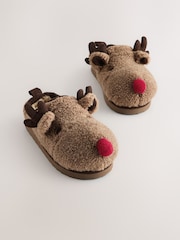 Brown Reindeer Novelty Slippers - Image 1 of 5
