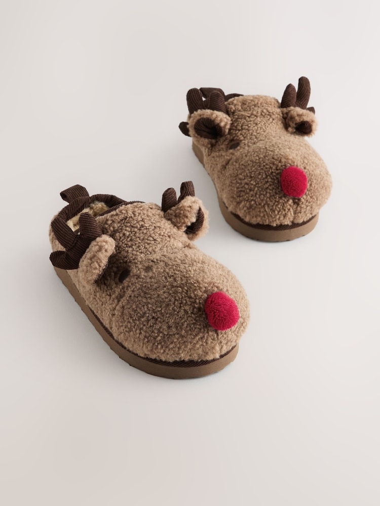 Brown Reindeer Novelty Slippers - Image 1 of 5