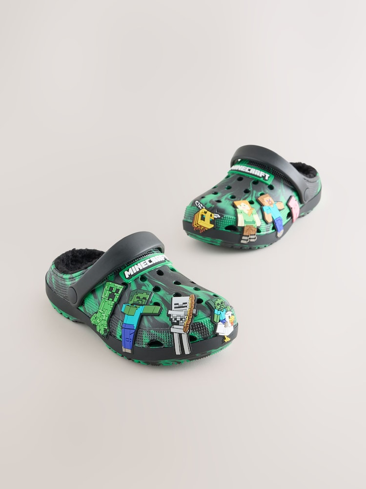 Black/Green Minecraft Warm Lined Slipper Clogs - Image 1 of 4 Black/Green Minecraft Warm Lined Slipper Clogs - Image 1 of 4