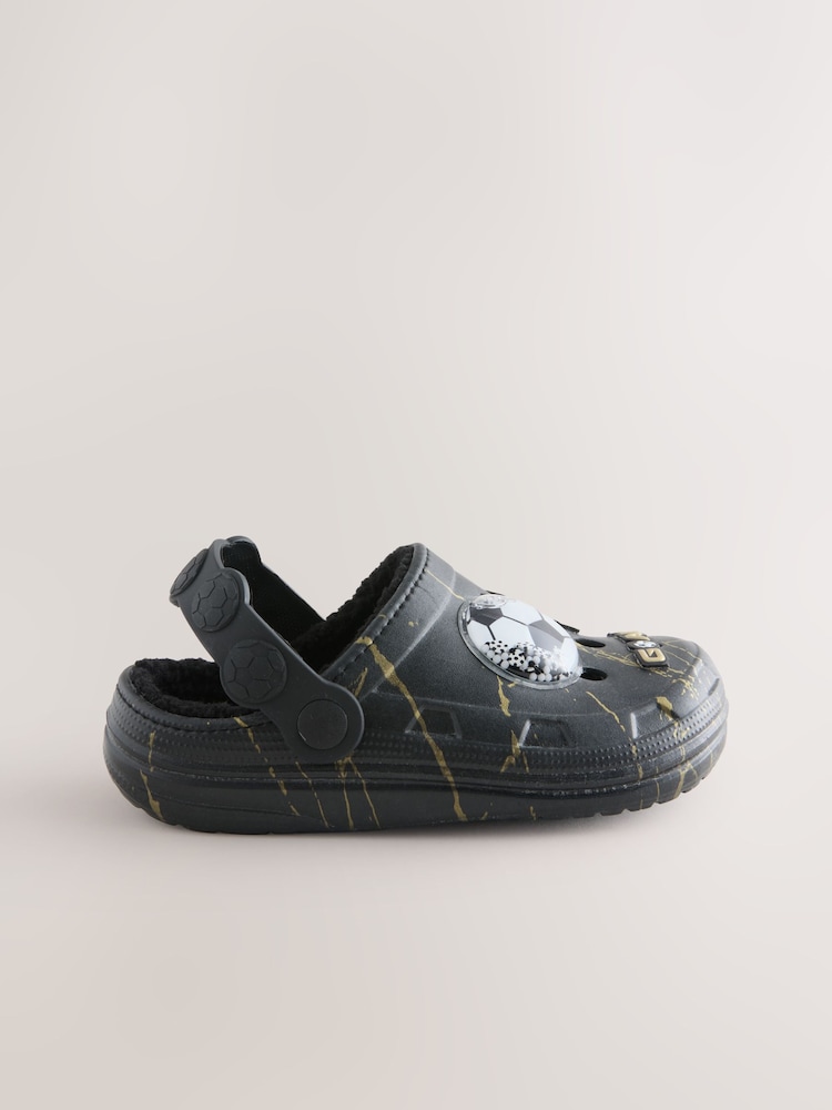 Black Football Warm Lined Slipper Clogs - Image 2 of 5 Black Football Warm Lined Slipper Clogs - Image 2 of 5