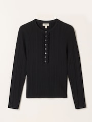 FatFace Mae Black Knitted Frill Front Henley - Image 6 of 6