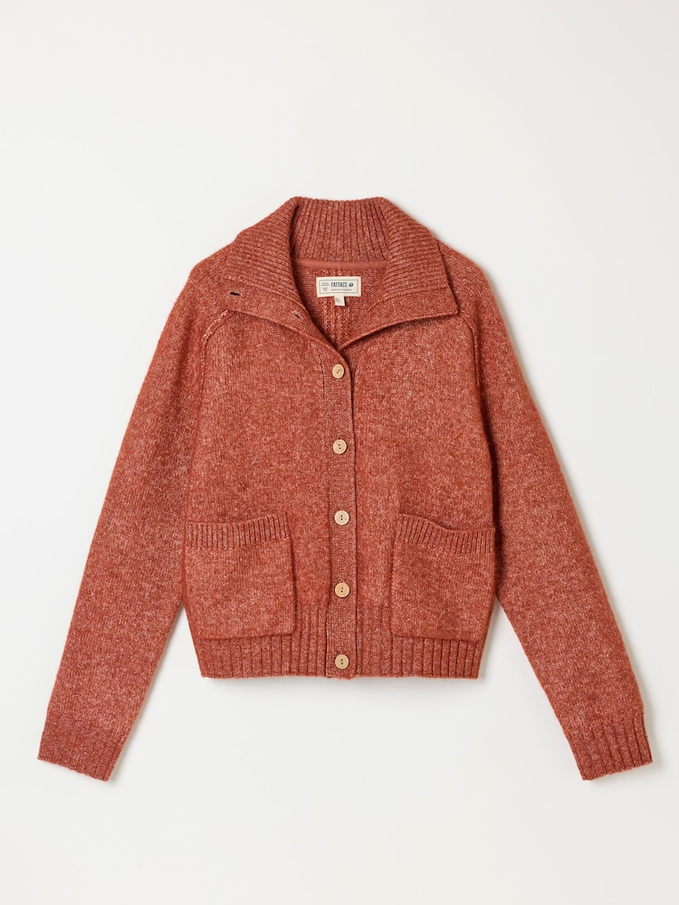 FatFace Freya Rust Brown Funnel Neck Knitted Cardigan - Image 5 of 5