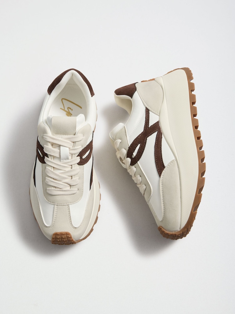 Lipsy Chocolate Brown Laceup Chunky Flatform Trainers - Image 1 of 5