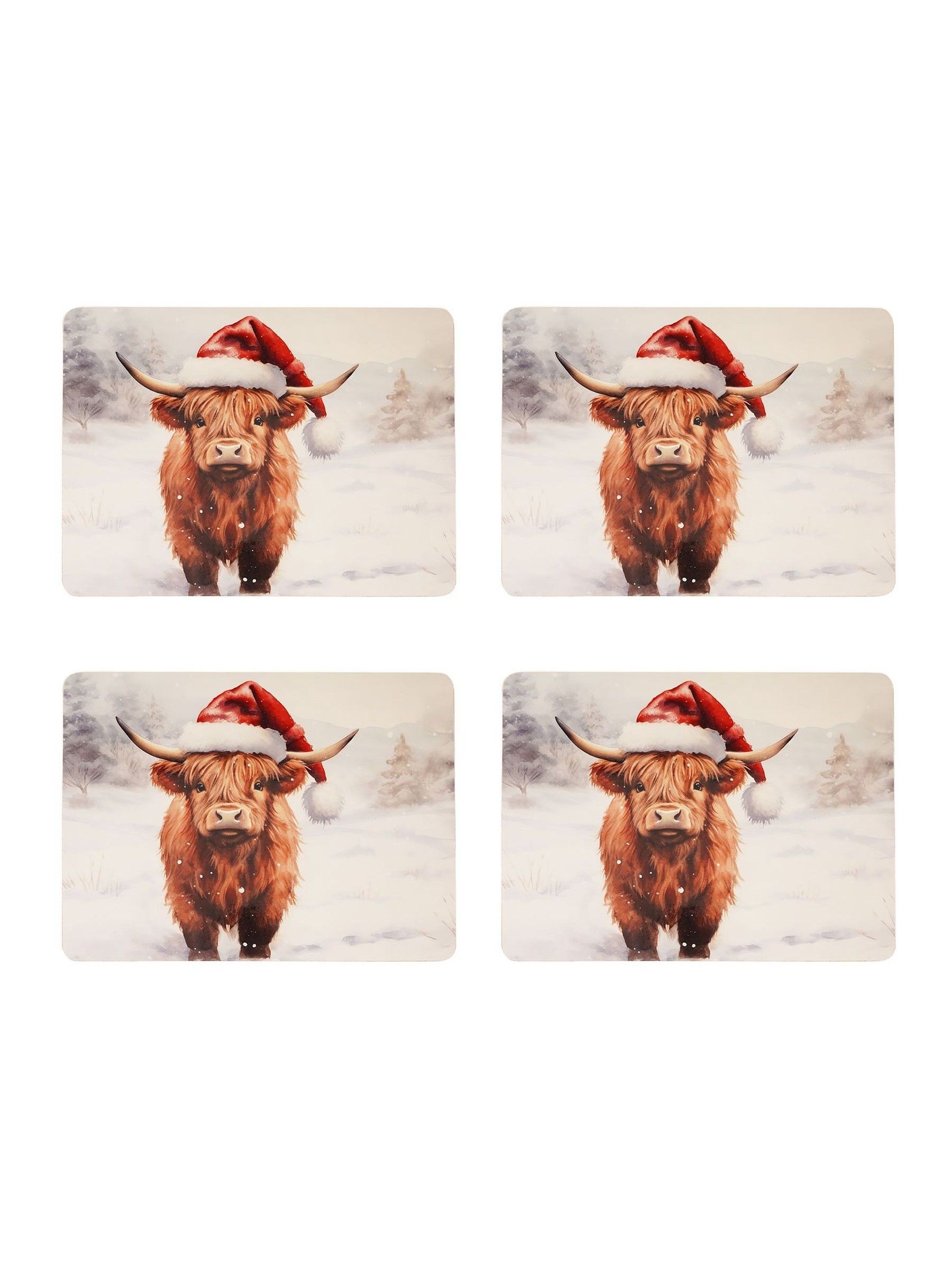 The Seasonal Gift Co. Christmas Highland Cow Placemats Set - 4 Piece - Brown - Image 3