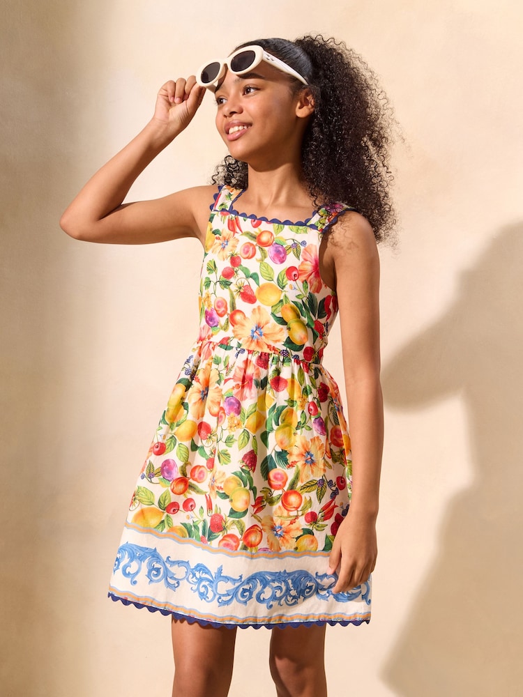 Lipsy Orange Fruit Print Holiday Dress (5-16yrs) - Image 1 of 5