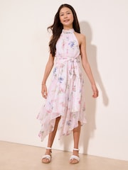 Lipsy White Floral Hanky Hem Halter Occasion Dress (5-16yrs) - Image 1 of 4
