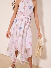 Lipsy White Floral Hanky Hem Halter Occasion Dress (5-16yrs) - Image 3 of 4