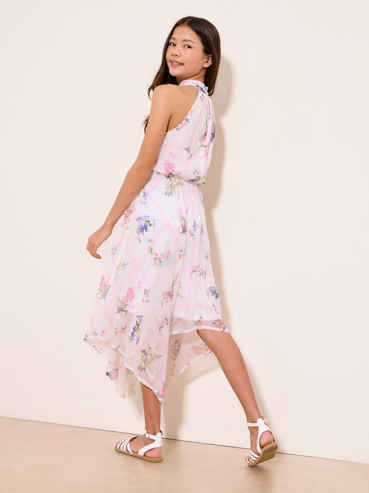 Lipsy White Floral Hanky Hem Halter Occasion Dress (5-16yrs) - Image 4 of 4
