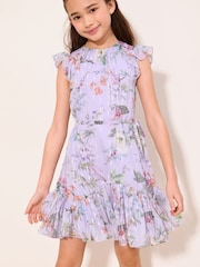 Lipsy Lilac Purple Floral Chiffon Dress (5-16yrs) - Image 1 of 4