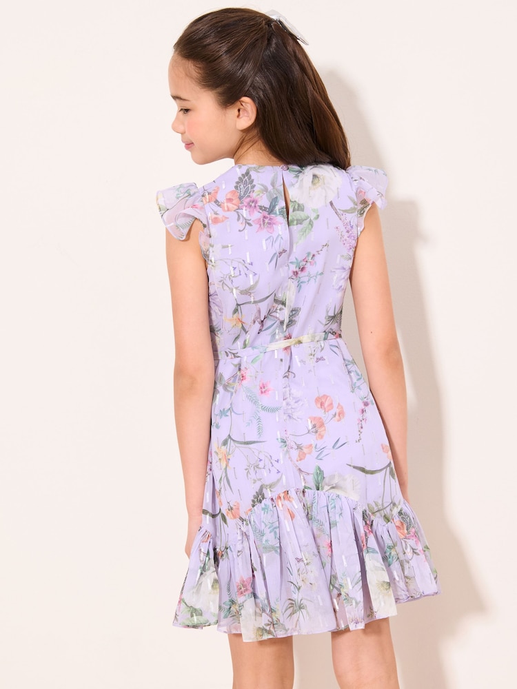 Lipsy Lilac Purple Floral Chiffon Dress (5-16yrs) - Image 4 of 4