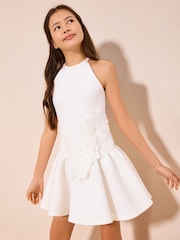 Lipsy White 3D Floral Scuba Occasion Dress (5-16yrs) - Image 1 of 4