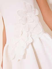 Lipsy White 3D Floral Scuba Occasion Dress (5-16yrs) - Image 3 of 4