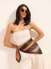 עם פסים בצבע חום כהה - Friends Like These Printed Multi-way Satin Head Sacrf - תמונה 3 מתוך 6