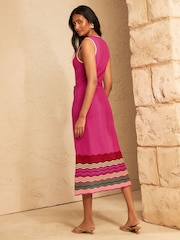 Love & Roses Pink V-Neck Striped Detail Sleeveless Knitted Midi Dress - Image 4 of 5