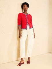 Love & Roses Red Frilled Multicolored Detail Knitted Cardigan - Image 3 of 4