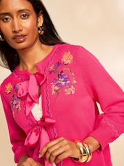 Love & Roses Floral Embroidered Detail SatinTie Front Knitted Cardigan - Slika 2 od 4