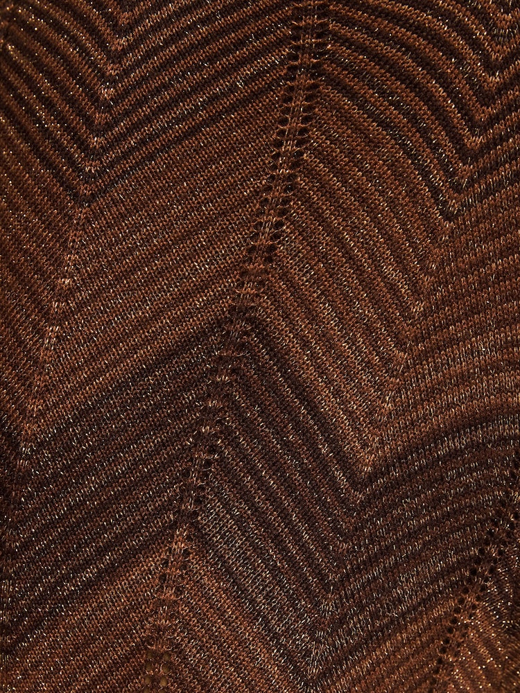 Love & Roses Chocolate Brown Striped Lurex Detail Knitted Trousers - Image 4 of 4