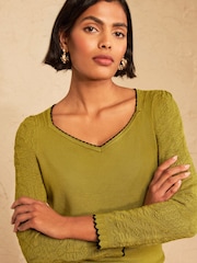 Love & Roses Green 3/4 Sleeve Sweetheart Neck Knitted Top - Image 2 of 4