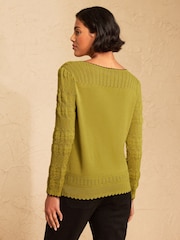Love & Roses Green 3/4 Sleeve Sweetheart Neck Knitted Top - Image 4 of 4