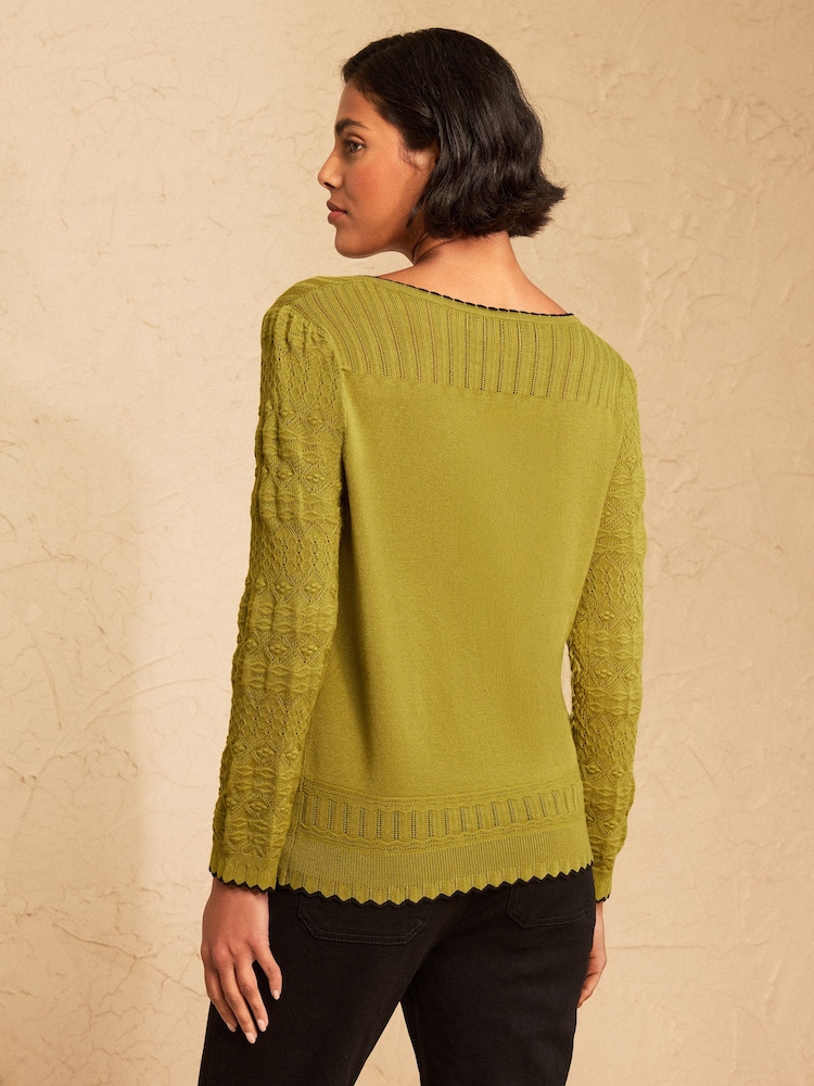 Love & Roses Green 3/4 Sleeve Sweetheart Neck Knitted Top - Image 4 of 4