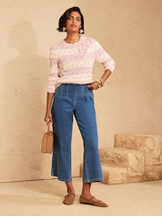 Love & Roses Pink And White Striped Cotton Rich Bow Detail Crew Neck 3/4 Sleeve Knitted Jumper - Image 3 of 4