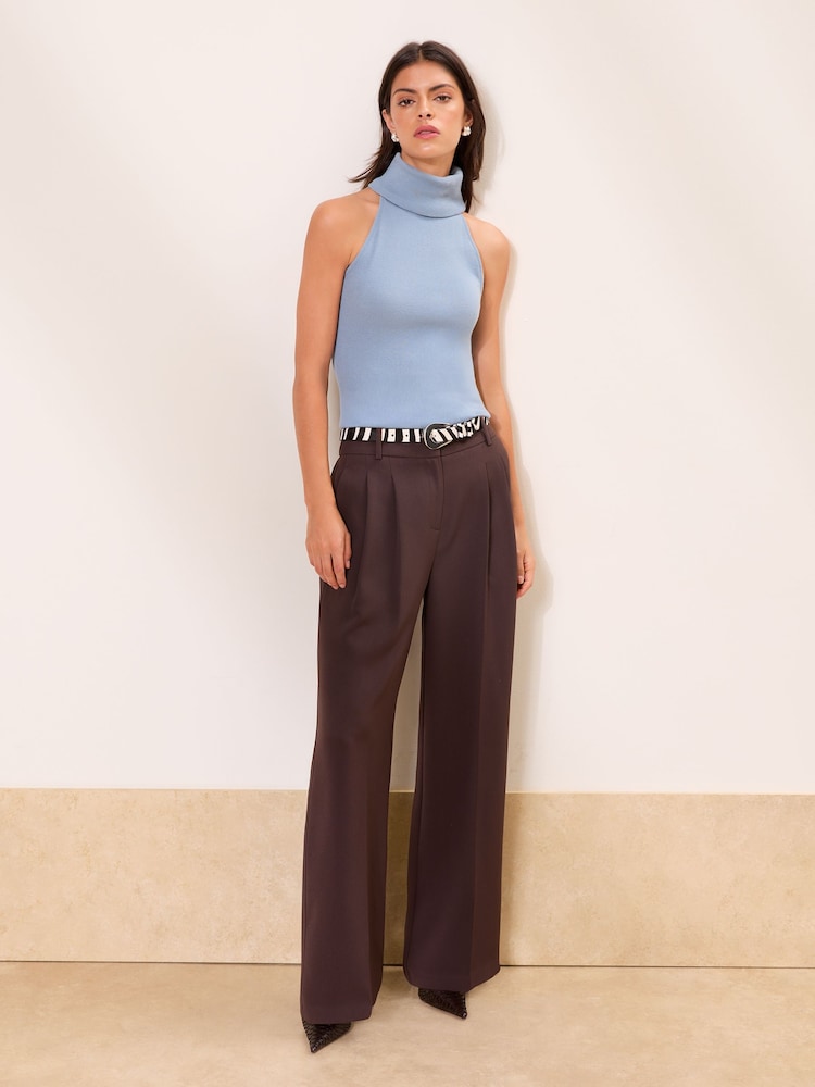 Lipsy Chocolate Brown Petite Premium Wide Leg Trousers - Image 1 of 5