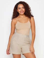 M&Co Natural Ivory White Stripe Print Linen Shorts - Image 1 of 4