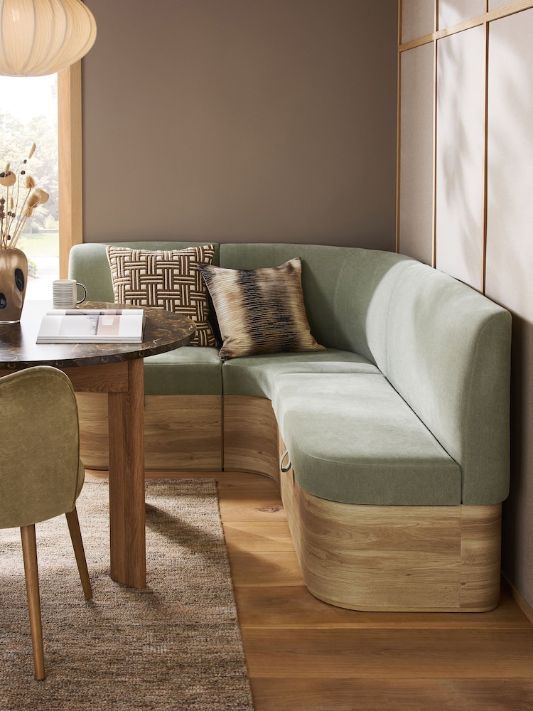 Soft Twill Sage Green Noa Curve Right Hand Corner Storage Dining Bench - Image 1 of 15 Soft Twill Sage Green Noa Curve Right Hand Corner Storage Dining Bench - Image 1 of 15