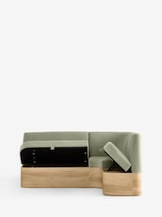 Soft Twill Sage Green Noa Curve Right Hand Corner Storage Dining Bench - Image 10 of 15