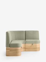 Soft Twill Sage Green Noa Curve Right Hand Corner Storage Dining Bench - Image 11 of 15