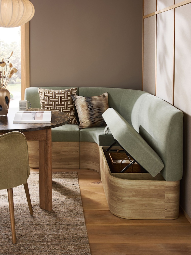 Soft Twill Sage Green Noa Curve Right Hand Corner Storage Dining Bench - Image 2 of 15 Soft Twill Sage Green Noa Curve Right Hand Corner Storage Dining Bench - Image 2 of 15