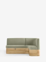 Soft Twill Sage Green Noa Curve Right Hand Corner Storage Dining Bench - Image 9 of 15
