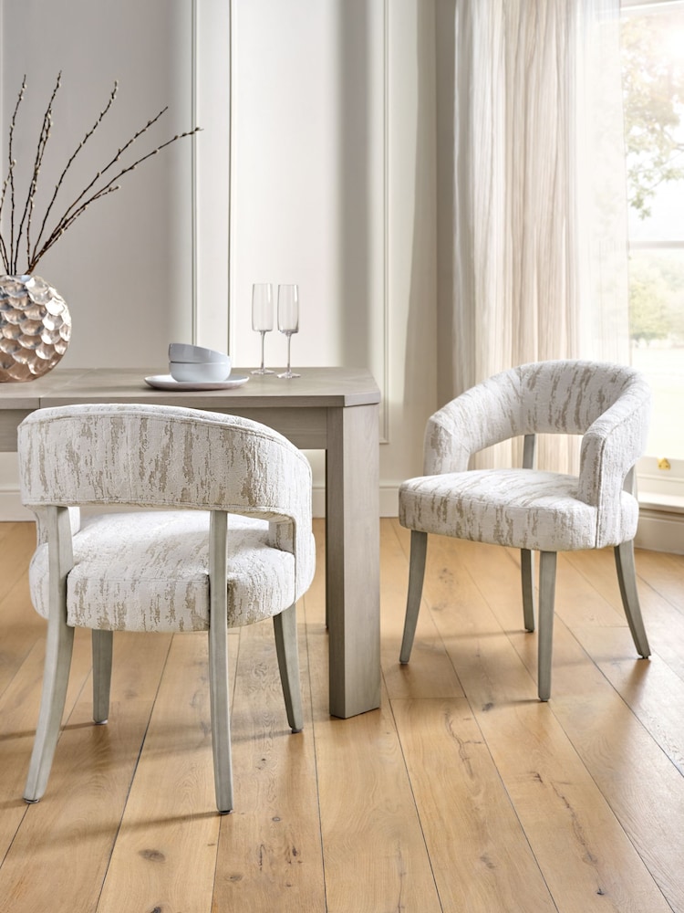 Set of 2 Abstract Jacquard Light Natural Grey Wood Leg Remi Dining Chairs - Image 1 of 8 Set of 2 Abstract Jacquard Light Natural Grey Wood Leg Remi Dining Chairs - Image 1 of 8