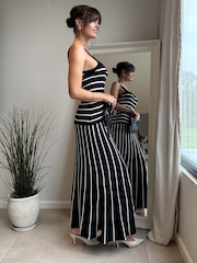 Style Cheat Black Mono Stripe Knit Midi Dress - Image 2 of 2