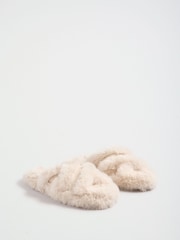 Cream - Mga Tsinelas na Pekeng Balahibo ng Lipsy Cross Strap - Larawan 2 ng 7