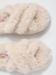 Cream - Mga Tsinelas na Pekeng Balahibo ng Lipsy Cross Strap - Larawan 5 ng 7