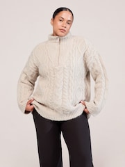 LOVALL Natural Cable Knit Quarter Zip Jumper - Image 1 of 5