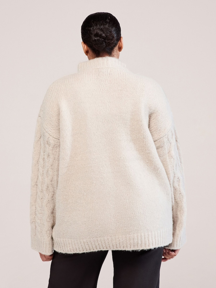 LOVALL Natural Cable Knit 1/4 Zip Jumper - Image 2 of 5 LOVALL Natural Cable Knit 1/4 Zip Jumper - Image 2 of 5