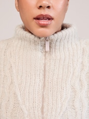 LOVALL Natural Cable Knit Quarter Zip Jumper - Image 3 of 5