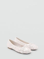 Mango White Sequin Ballet Pumps - Image 2 of 3
