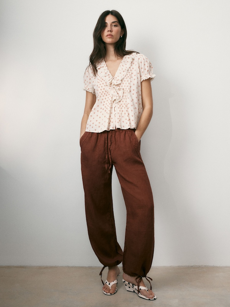 BHOEM Neutral Wide Leg 100% Linen Trousers With Tie Detail - Image 2 of 6