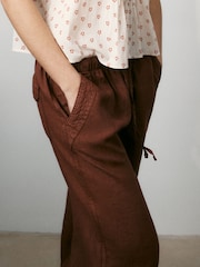 BHOEM Neutral Wide Leg 100% Linen Trousers With Tie Detail - Image 3 of 6