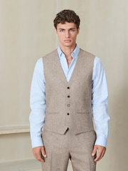 Stone Tailored Fit Nova Fides Italian Wool Textured Herringbone Suit Waistcoat - Image 1 of 6