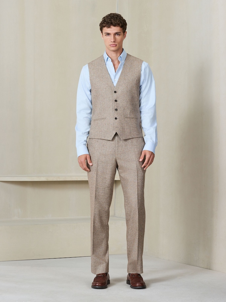 Stone Tailored Fit Nova Fides Italian Wool Textured Herringbone Suit Waistcoat - Image 2 of 6 Stone Tailored Fit Nova Fides Italian Wool Textured Herringbone Suit Waistcoat - Image 2 of 6