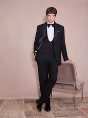 Black Regular Fit Check Sparkle Tuxedo Waistcoat - Image 2 of 5