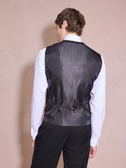 Black Regular Fit Check Sparkle Tuxedo Waistcoat - Image 3 of 5