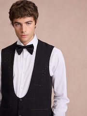 Black Regular Fit Check Sparkle Tuxedo Waistcoat - Image 4 of 5