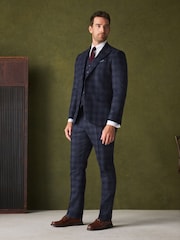 Bright Blue Tailored Fit Nova Fides Italian Wool Rich Check Trimmed Suit Waistcoat - Image 2 of 5